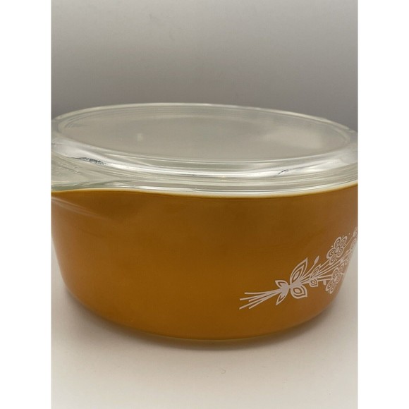 Vintage 70s PYREX 475-B Butterfly Gold 2.5 QT Casserole Dish W/ Glass Lid - Picture 3 of 11